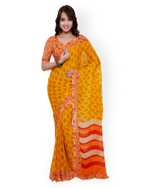 

Vaamsi Yellow & Orange Chiffon Printed Saree