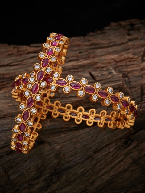 

Kushal's Fashion Jewellery Set Of 2 Gold-Plated White & Pink Ruby-Studded Bangles