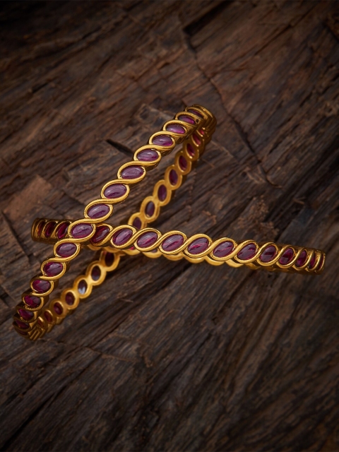 

Kushal's Fashion Jewellery Set Of 2 Gold-Plated Red Stone-Studded Traditional Bangles