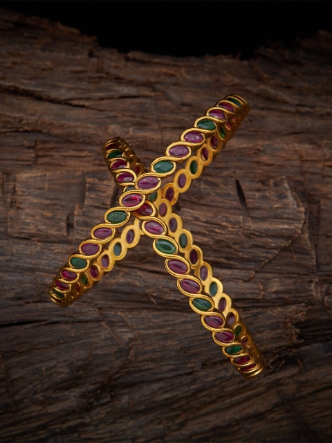 

Kushal's Fashion Jewellery Set Of 2 Red & Green Gold-Plated Bangles