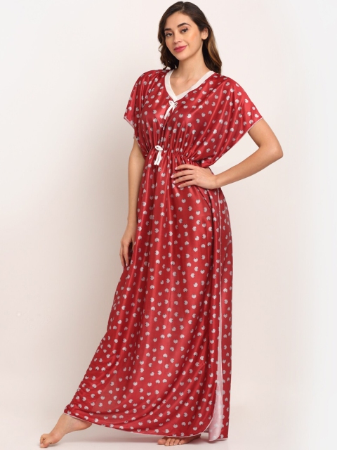 

Sidwa Maroon Printed Satin Maxi Kaftan Nightdress