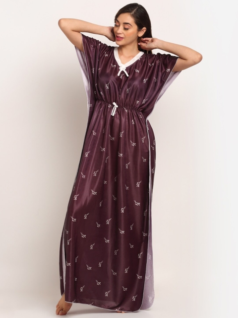 

Sidwa Purple Printed Satin Maxi Kaftan Nightdress
