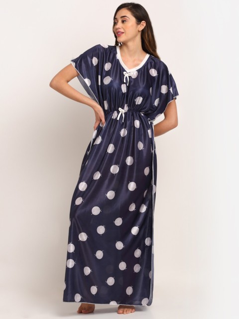 

Sidwa Navy Blue Printed Maxi Nightdress