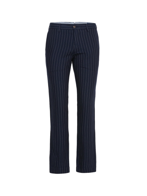 

Polo Ralph Lauren Men Navy Blue Striped Cotton Regular Fit Trousers