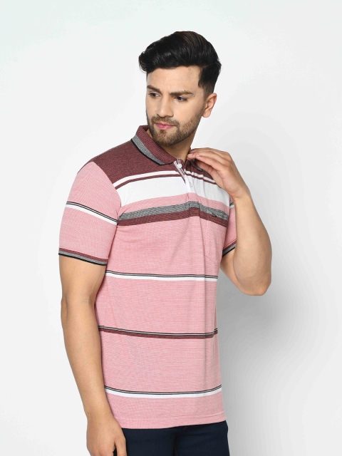

Duke Men Pink & Grey Striped Cotton Polo Collar T-shirt