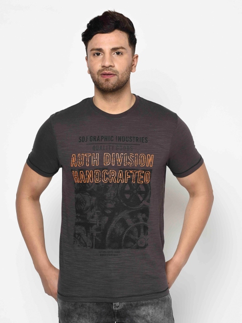 

Duke Men Brown Typography Printed Cotton Slim Fit T-shirt