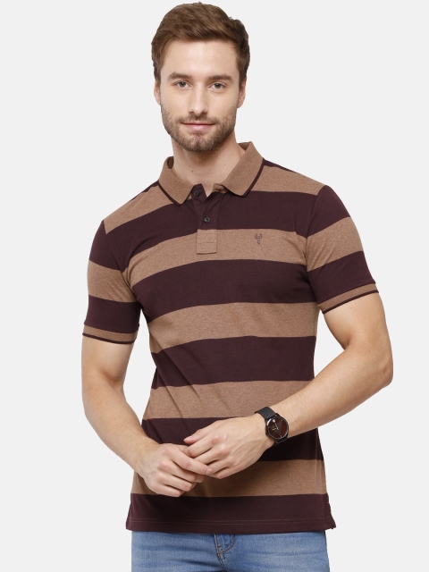 

Classic Polo Men Pink & White Striped Polo Collar Slim Fit T-shirt