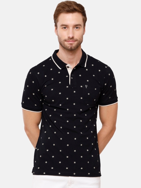 

Classic Polo Men Black & White Printed Polo Collar Slim Fit Pure Cotton T-shirt