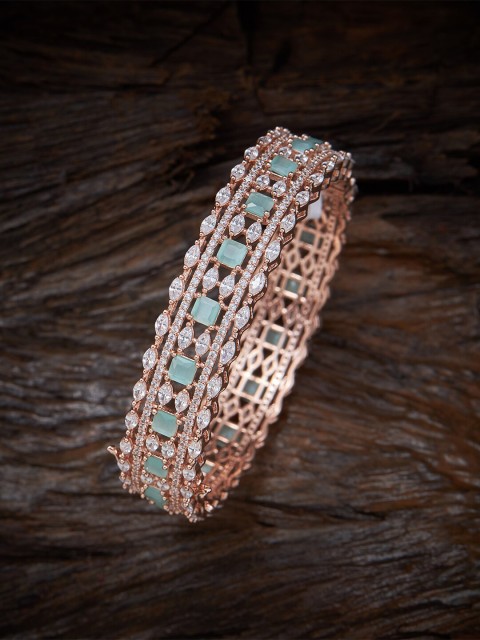 

Kushal's Fashion Jewellery Mint Green Rose Gold-Plated CZ-Studded Bangle