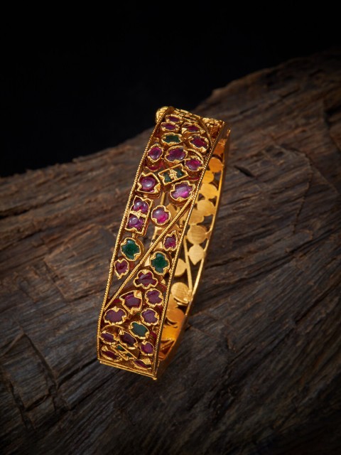 

Kushal's Fashion Jewellery Red & Green Gold-Plated Stone-Studded Bangle