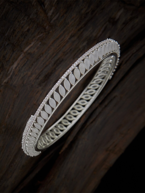 

Kushal's Fashion Jewellery Rhodium-Plated Grey & White Stone-Studded Bangle