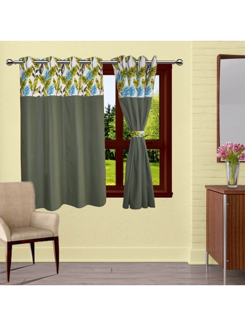 

Lushomes Green & White Floral Printed Cotton Window Curtain
