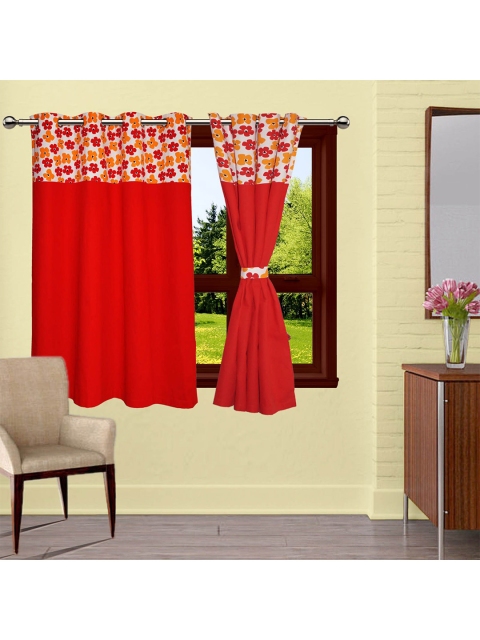 

Lushomes Red & White Floral Printed Cotton Window Curtain