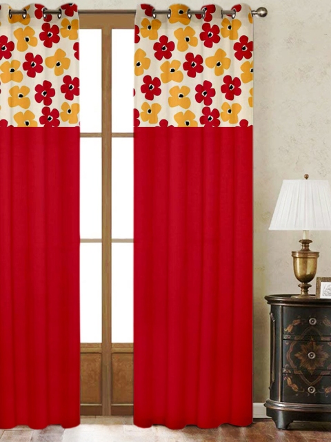 

Lushomes Red & White Set Of 1 Floral Door Curtain