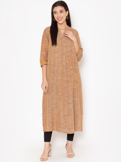 

Ekmatra Women Brown & Purple Khadi Pure Cotton Angrakha Kurta