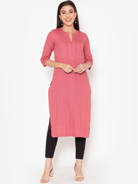 

Ekmatra Women Pink Striped Khadi Handloom Kurta