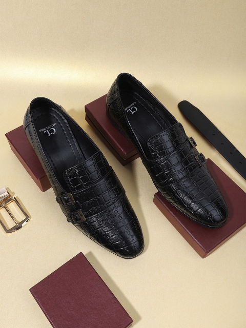 

Carlton London Men Black Textured Loafers