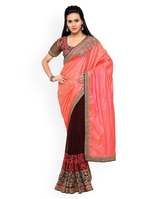 

Indian Women Orange & Maroon Georgette & Silk Embellished Saree