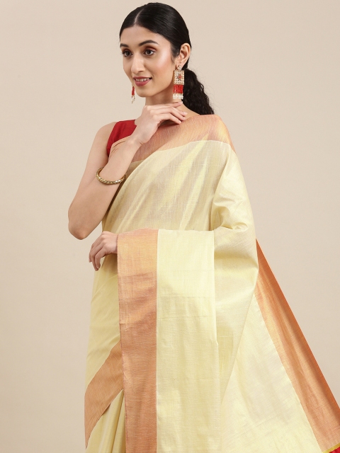 

Pavechas Off White & Pink Pure Cotton Kasavu Saree