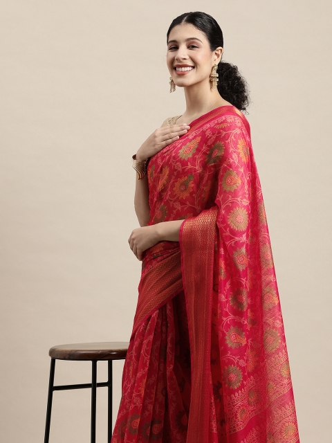 

Saree Swarg Pink & Green Ethnic Motifs Chanderi Sarees