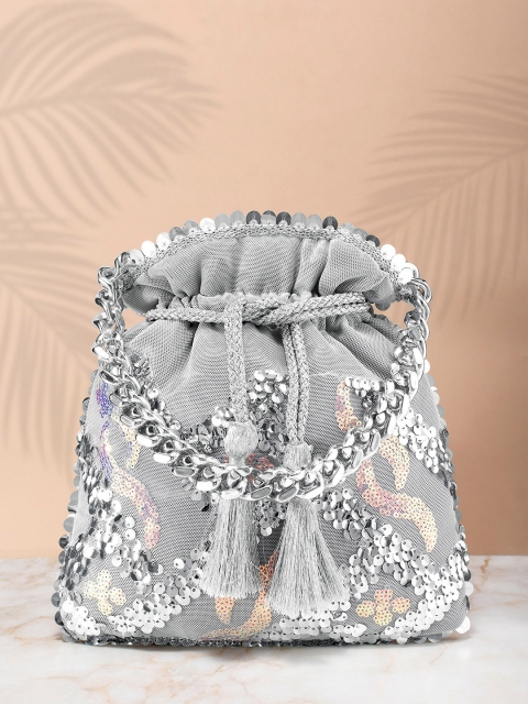 

Peora Grey Embellished Potli Clutch