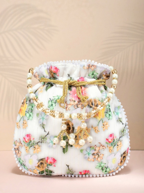 

Peora Women White & Multi Coloured Potli Clutches