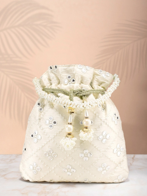 

Peora White Embroidered Potli Clutch