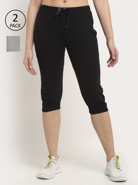 

VIMAL JONNEY Women Black & Grey Set Of 2 Capris Track Pants