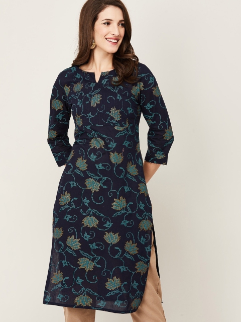 

Melange by Lifestyle Women Navy Blue Printed Cotton Kurta