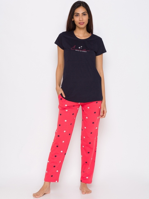 

ZOLA Women Navy Blue & Coral Night suit
