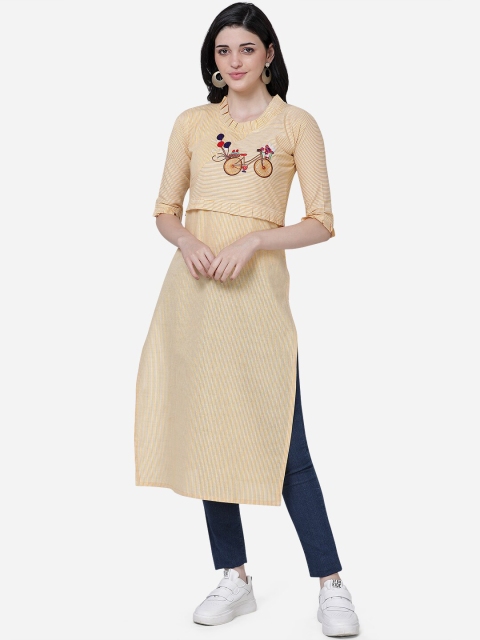 

KALINI Women Yellow Embroidered Yoke Design Straight Kurta