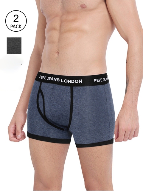

Pepe Jeans Men Pack Of 2 Solid Trunks 8904311320869, Charcoal