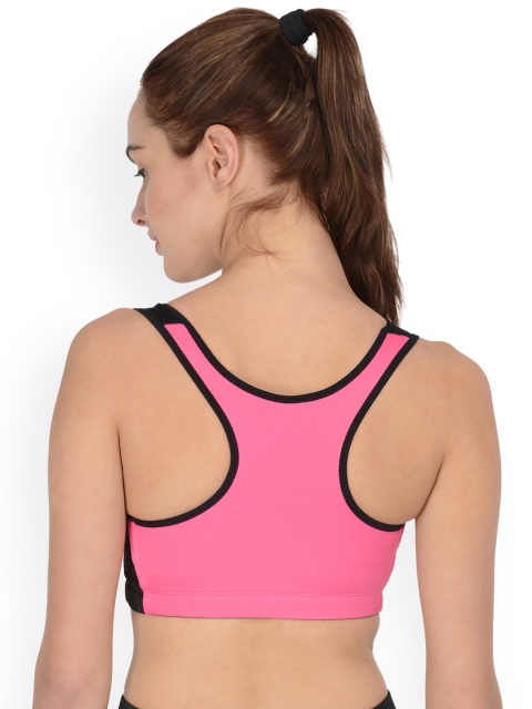 

Da Intimo Pink & Black Colourblocked Front-Open Activewear Sports Bra DIX-49