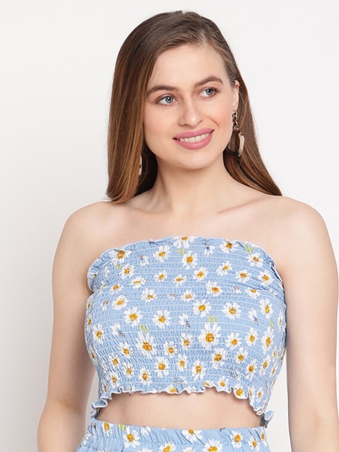 

TAG 7 Blue Floral Print Tube Crop Top
