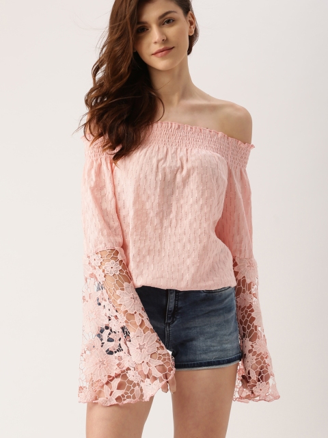 

all about you Women Pink Self-Design Oversized Bardot Top