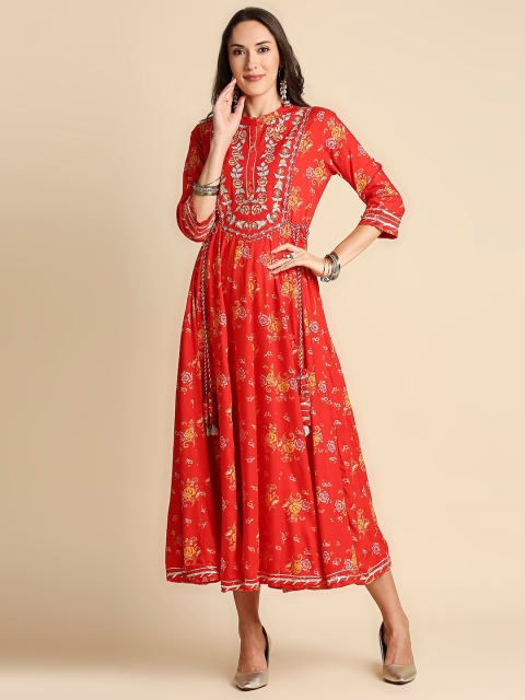 

Anubhutee Red Floral Liva Fit & Flared Ethnic Maxi Dress