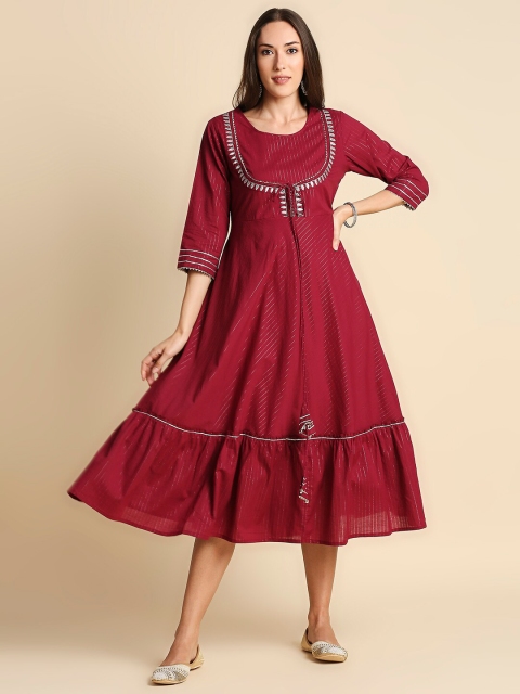 

Anubhutee Maroon Striped Ethnic Midi Dress