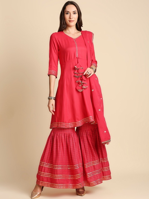 

Anubhutee Women Pink Gotta Patti Kurti with Sharara & With Dupatta