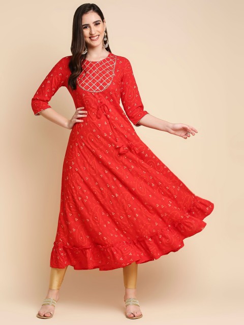

Anubhutee Red Ethnic Motifs Liva A-Line Midi Dress