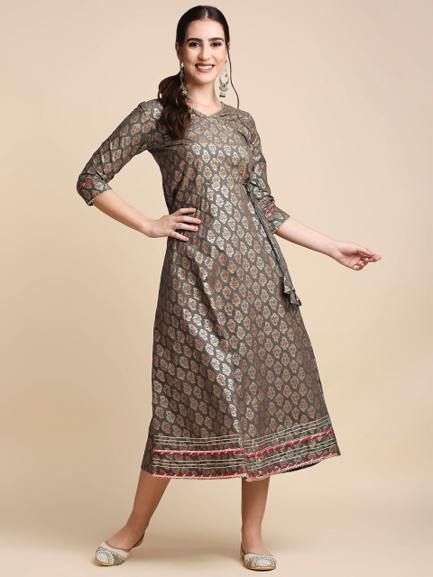 

Anubhutee Grey Ethnic Motifs Ethnic A-Line Midi Dress