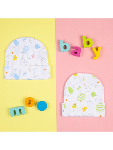 

Baby Moo Unisex Kids Green & Blue Pack of 4 Printed Beanie