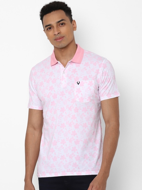 

Allen Solly Men White & Pink Floral Printed Polo Collar Pure Cotton T-shirt