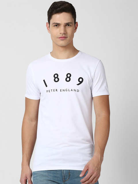 

Peter England Casuals Men White Typography Printed Slim Fit T-shirt