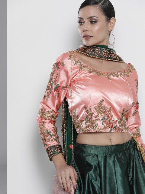 

DRESSTIVE Green Embroidered Thread Work Semi-Stitched Lehenga & Unstitched Blouse With Dupatta