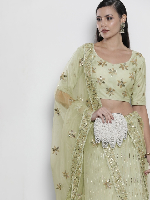

DRESSTIVE Green & Golden Embroidered Semi-Stitched Lehenga & Blouse With Dupatta