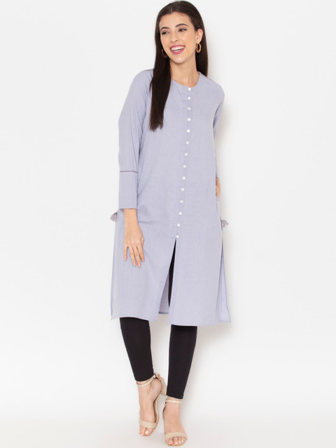 

Ekmatra Women Lavender Solid Straight Kurta