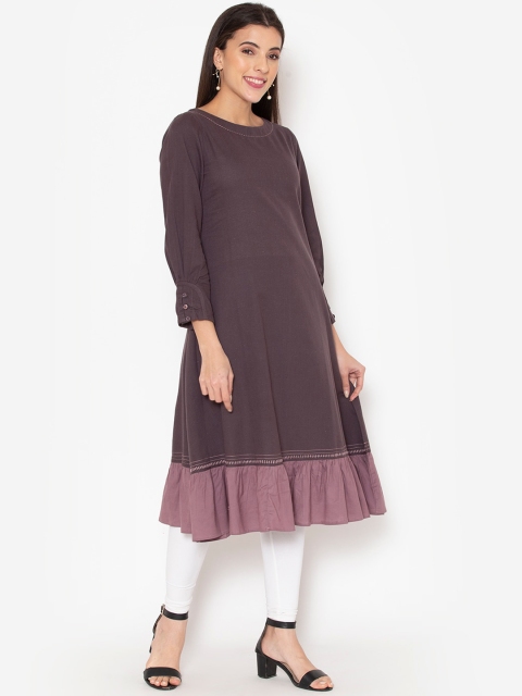 

Ekmatra Purple Boat Neck Cotton Tunic With Stole