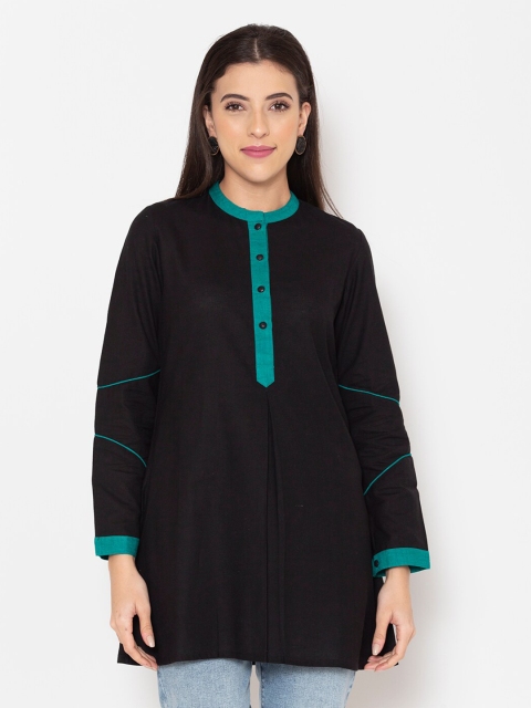 

Ekmatra Black & Turquoise Blue Printed Pure Cotton Kurti