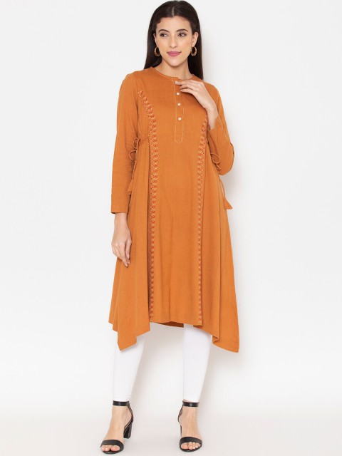 

Ekmatra Women Rust Embroidered Thread Work Cotton Kurta