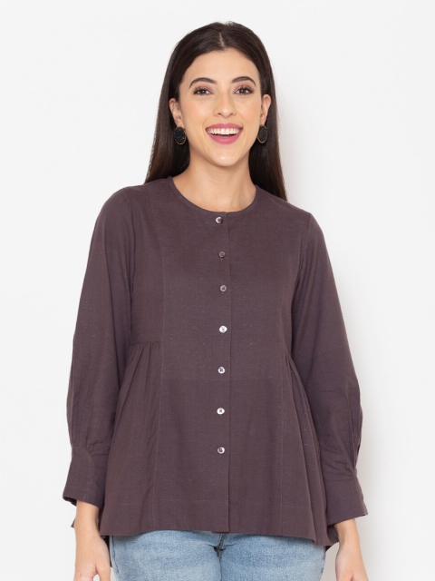 

Ekmatra Purple Mandarin Collar Cotton Empire Top